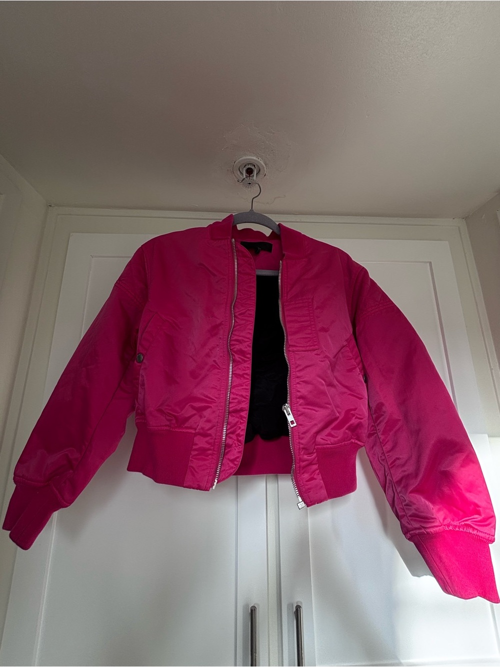 rag & bone Hot Pink Cropped Bomber Jacket
